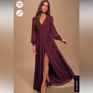 NWT Lulu’s My Whole Heart Plum Long Sleeve Wrap Dress